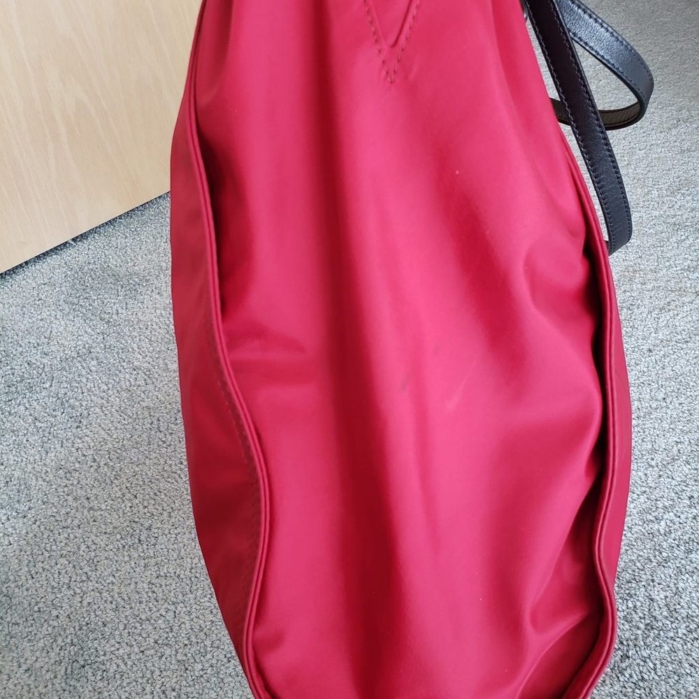 Burberry, Buckleigh Red Nylon/ Black Leather Tote w/  Side Toggles - Picture 9 of 15